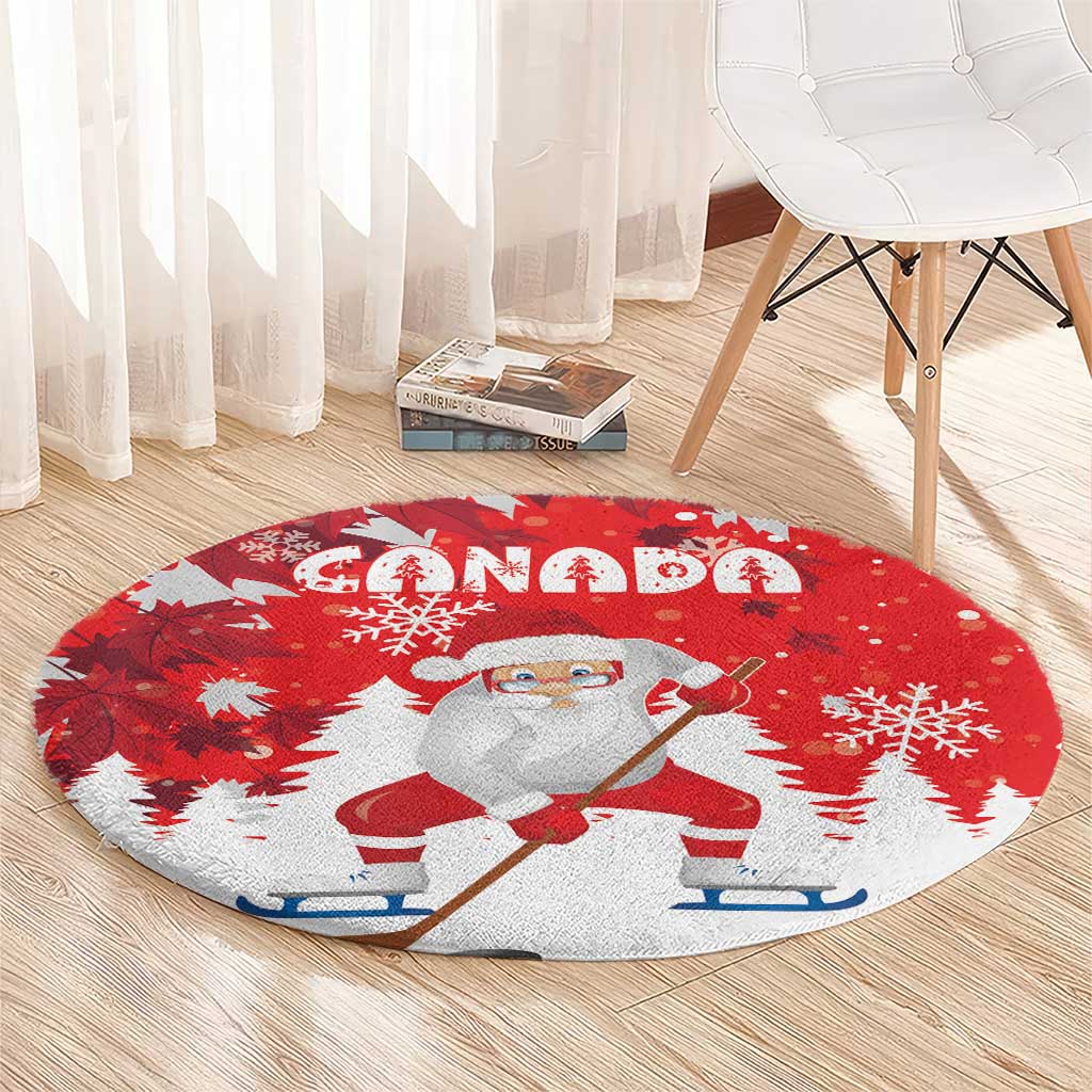 Canada Christmas Round Carpet Santa Play Hockey - Winter Forest