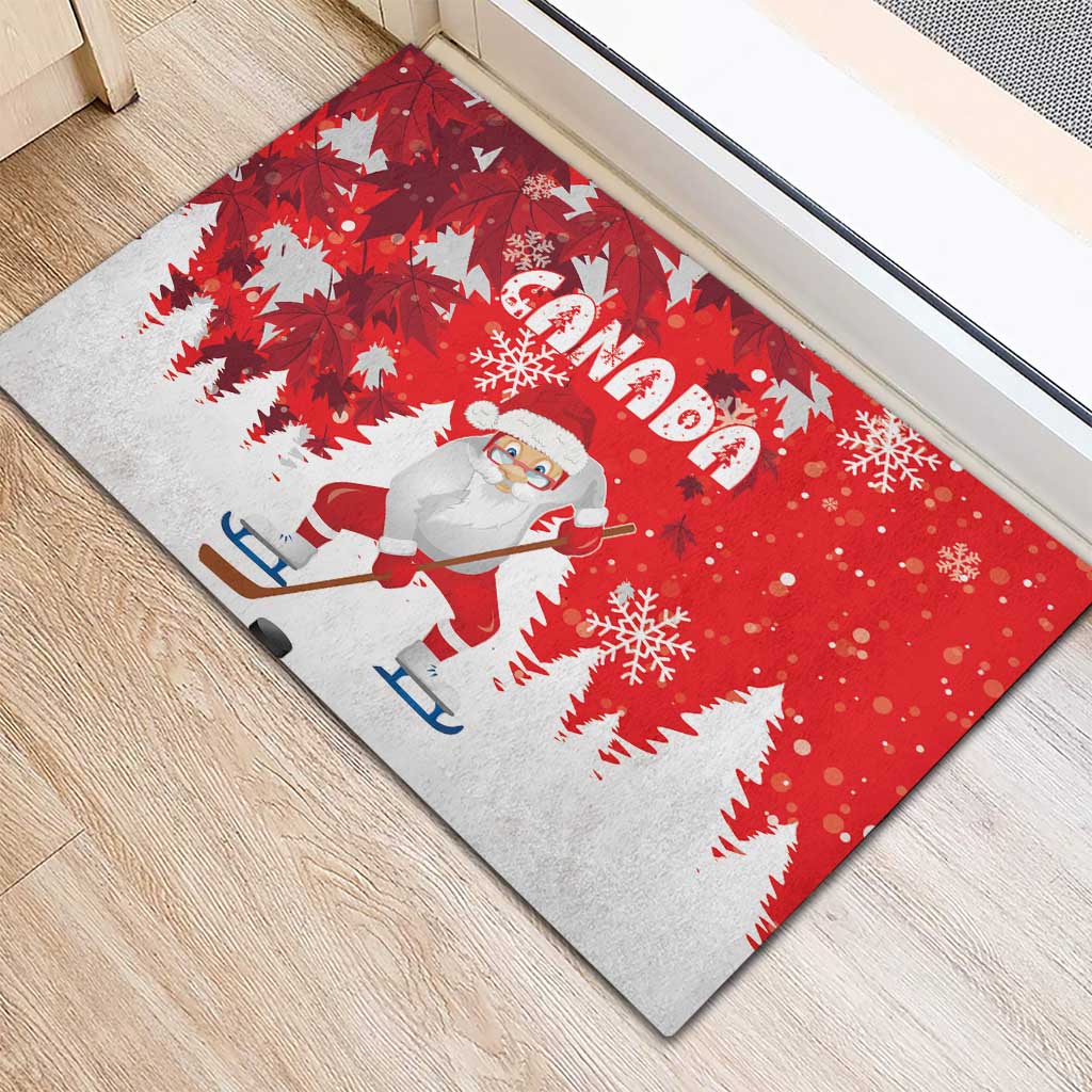 Canada Christmas Rubber Doormat Santa Play Hockey - Winter Forest - Wonder Print Shop