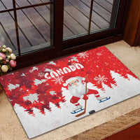 Canada Christmas Rubber Doormat Santa Play Hockey - Winter Forest - Wonder Print Shop