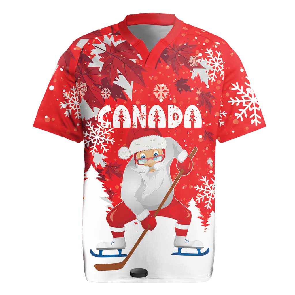 Canada Christmas Rugby Jersey Santa Play Hockey - Winter Forest - Wonder Print Shop