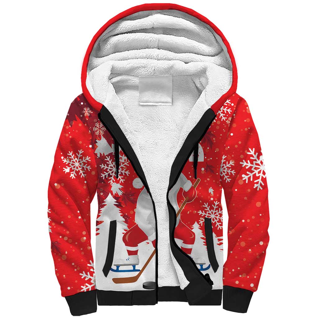 Canada Christmas Sherpa Hoodie Santa Play Hockey - Winter Forest - Wonder Print Shop