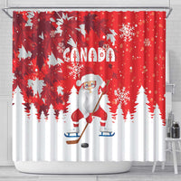 Canada Christmas Shower Curtain Santa Play Hockey - Winter Forest