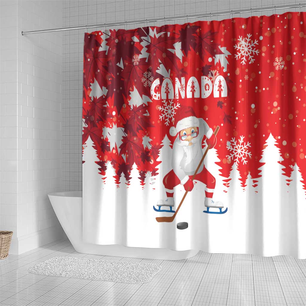 Canada Christmas Shower Curtain Santa Play Hockey - Winter Forest