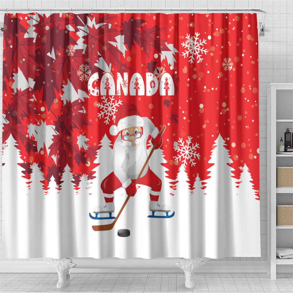 Canada Christmas Shower Curtain Santa Play Hockey - Winter Forest