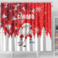 Canada Christmas Shower Curtain Santa Play Hockey - Winter Forest