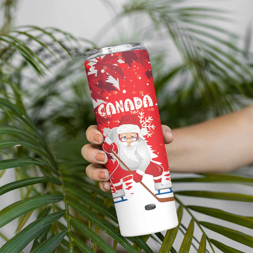 Canada Christmas Skinny Tumbler Santa Play Hockey - Winter Forest - Wonder Print Shop