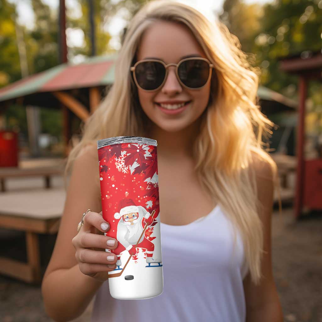 Canada Christmas Skinny Tumbler Santa Play Hockey - Winter Forest - Wonder Print Shop