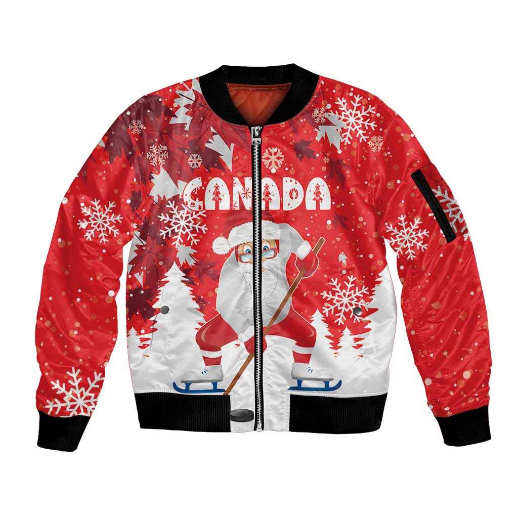 Canada Christmas Sleeve Zip Bomber Jacket Santa Play Hockey - Winter Forest - Wonder Print Shop