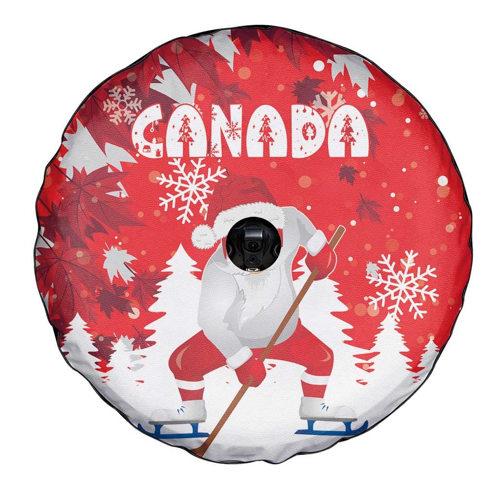 Canada Christmas Spare Tire Cover Santa Play Hockey - Winter Forest - Wonder Print Shop