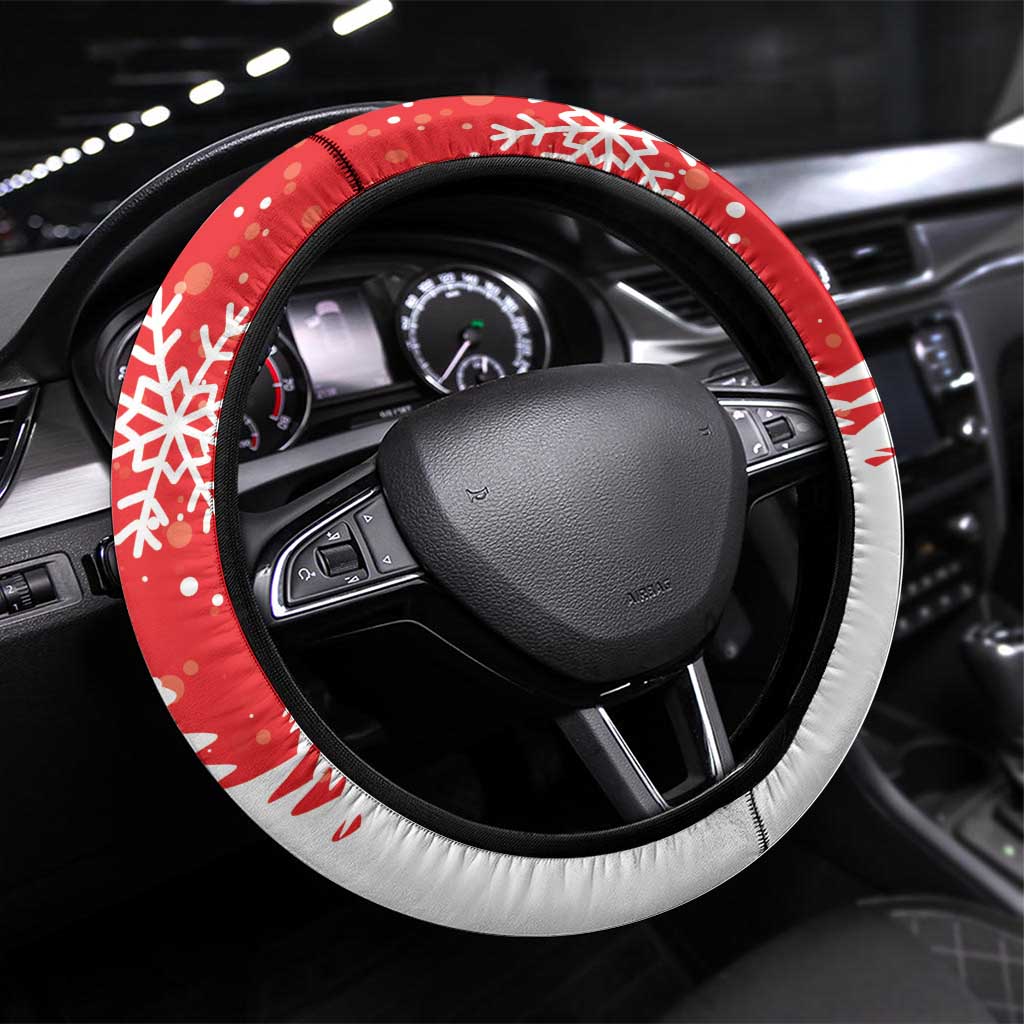 Canada Christmas Steering Wheel Cover Santa Play Hockey - Winter Forest - Wonder Print Shop