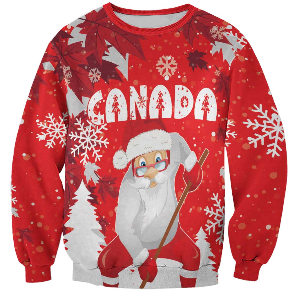 Canada Christmas Sweatshirt Santa Play Hockey - Winter Forest - Wonder Print Shop