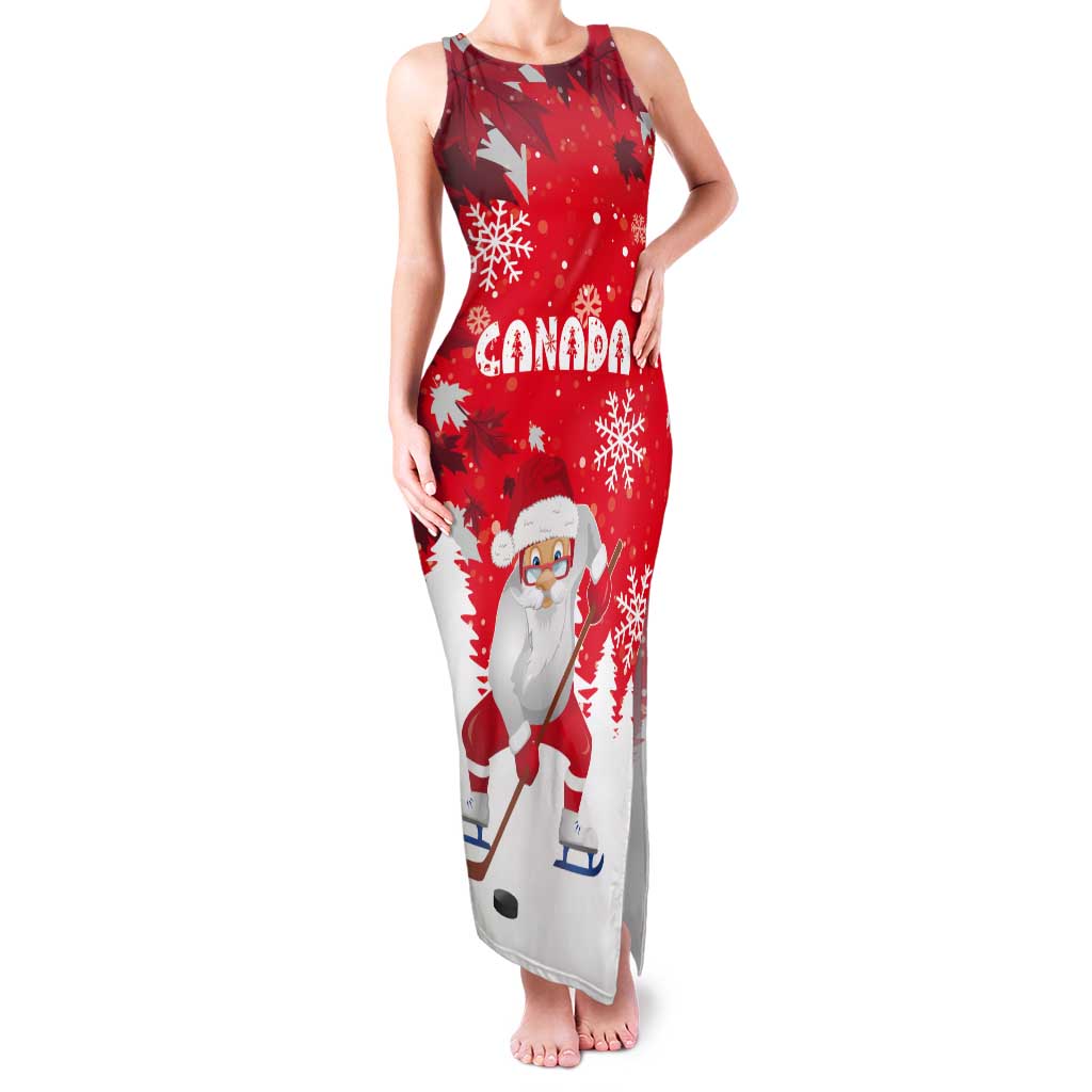 Canada Christmas Tank Maxi Dress Santa Play Hockey - Winter Forest - Wonder Print Shop