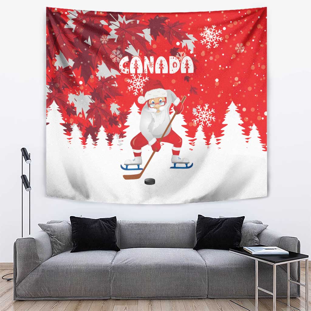 Canada Christmas Tapestry Santa Play Hockey - Winter Forest - Wonder Print Shop