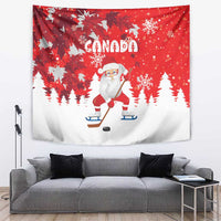 Canada Christmas Tapestry Santa Play Hockey - Winter Forest - Wonder Print Shop