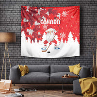 Canada Christmas Tapestry Santa Play Hockey - Winter Forest - Wonder Print Shop