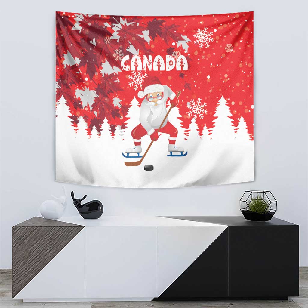 Canada Christmas Tapestry Santa Play Hockey - Winter Forest - Wonder Print Shop