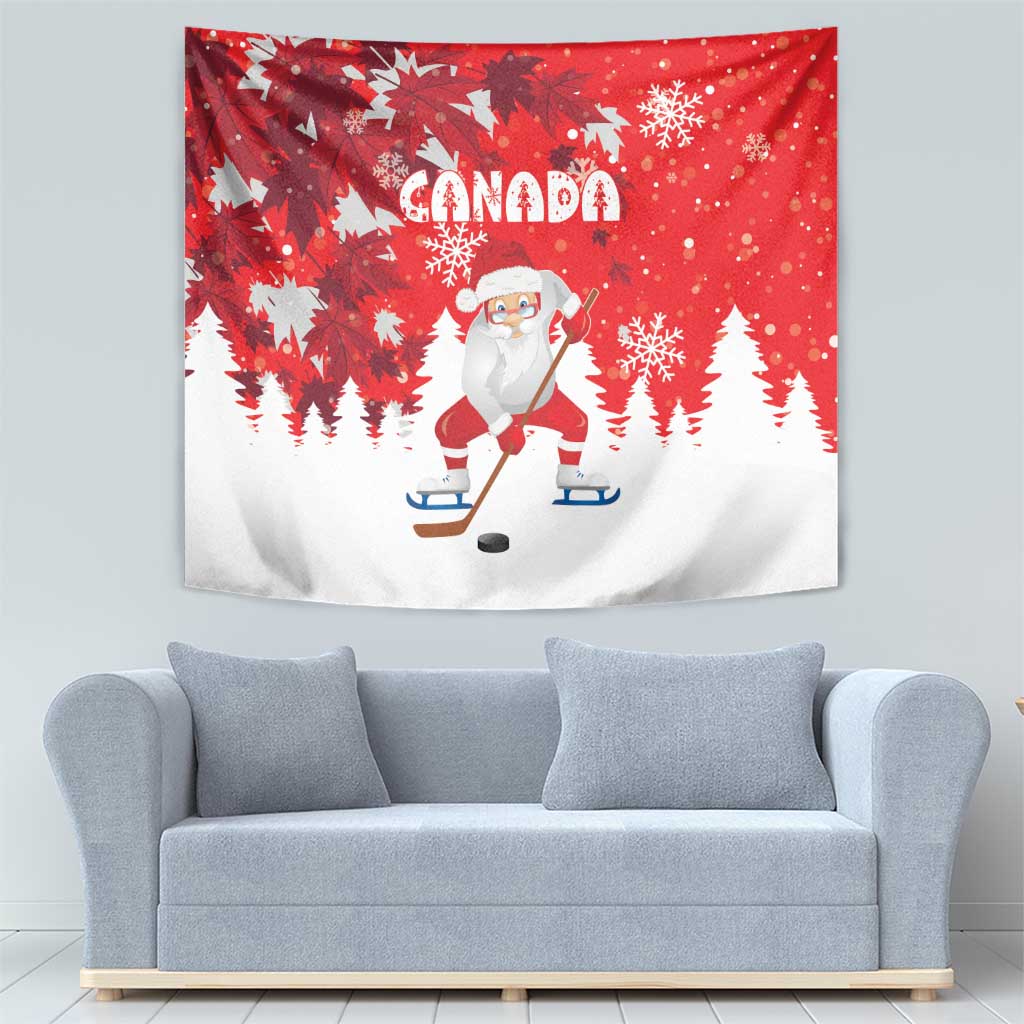 Canada Christmas Tapestry Santa Play Hockey - Winter Forest - Wonder Print Shop