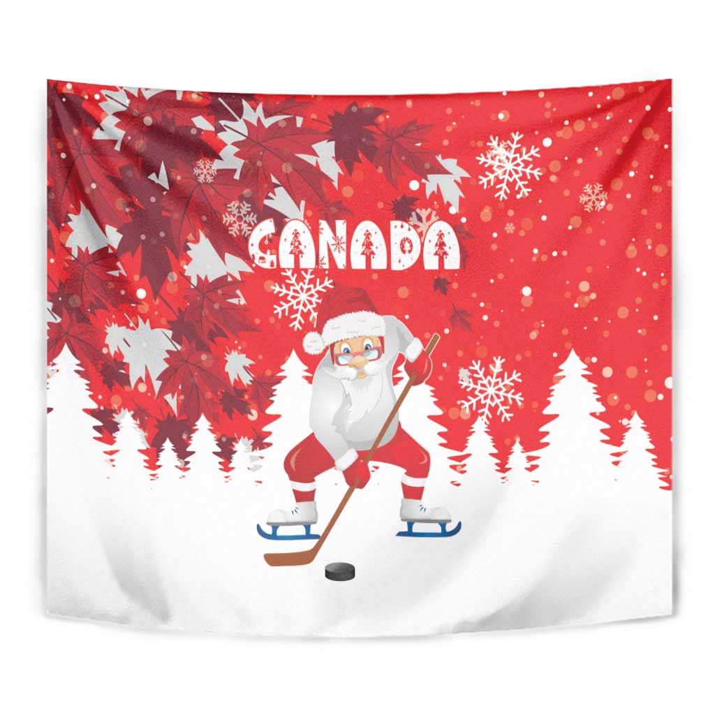 Canada Christmas Tapestry Santa Play Hockey - Winter Forest - Wonder Print Shop