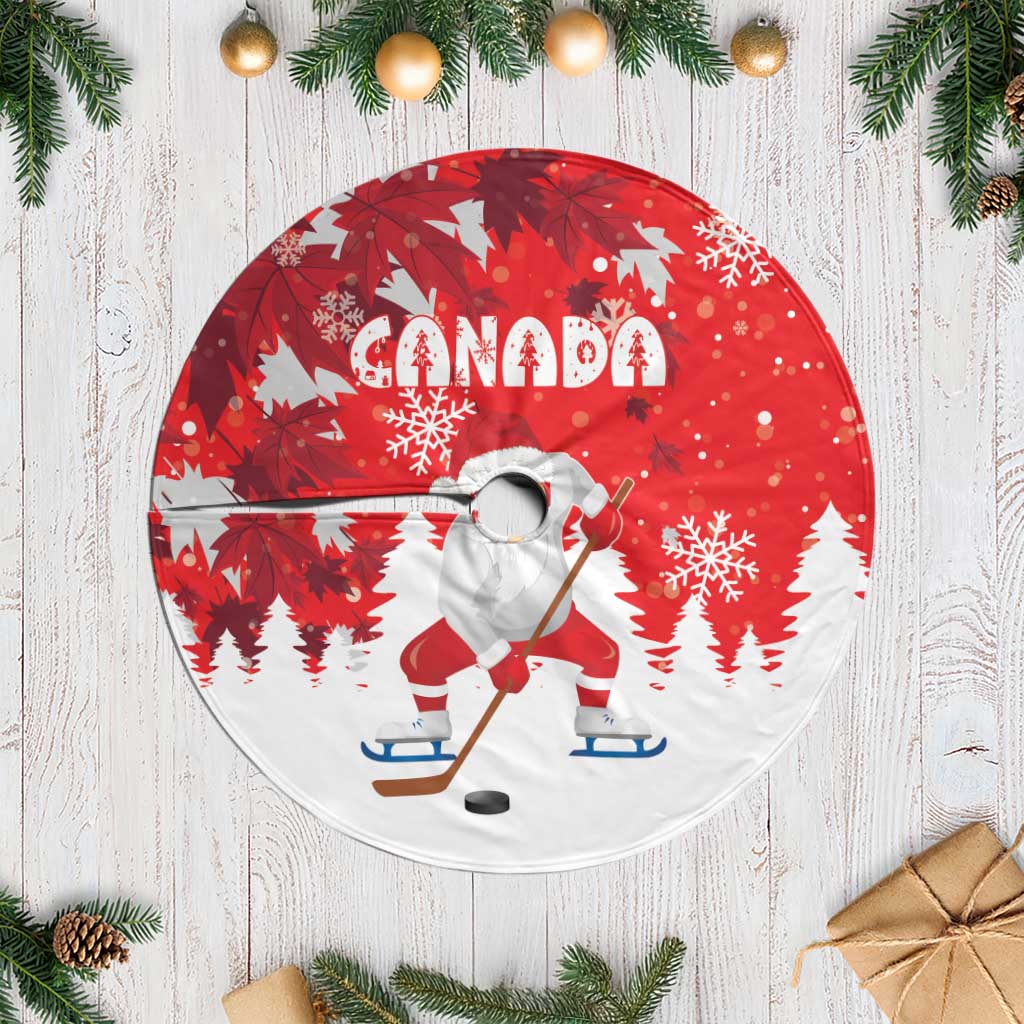 Canada Christmas Tree Skirt Santa Play Hockey - Winter Forest - Wonder Print Shop