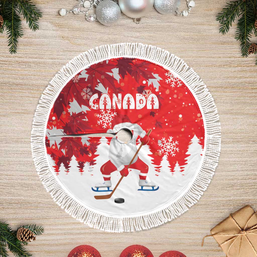 Canada Christmas Tree Skirt Santa Play Hockey - Winter Forest - Wonder Print Shop