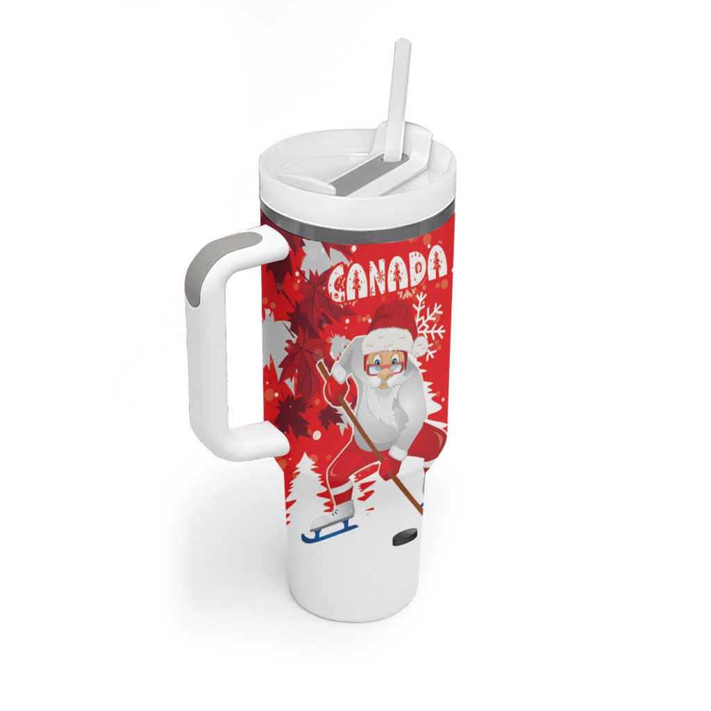 Canada Christmas Tumbler With Handle Santa Play Hockey - Winter Forest - Wonder Print Shop
