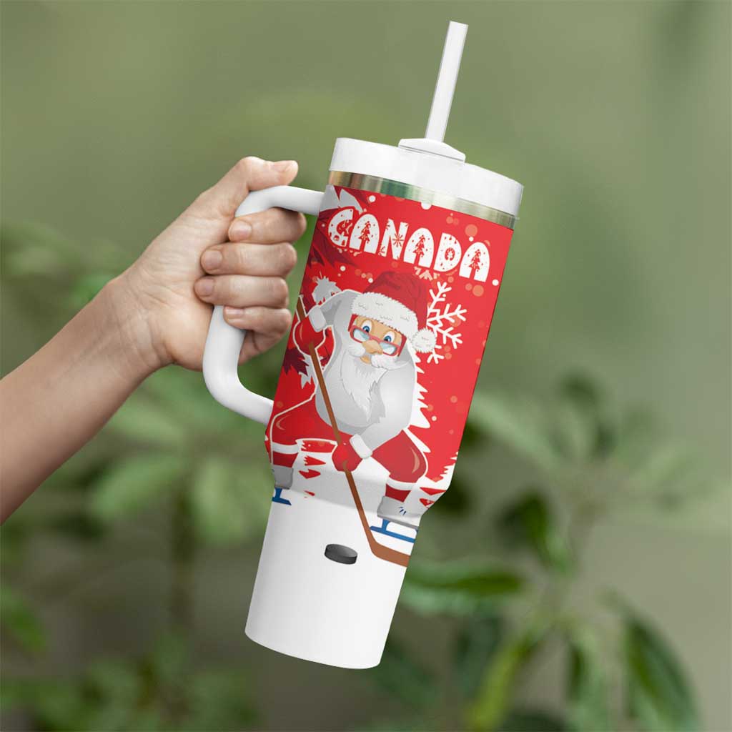 Canada Christmas Tumbler With Handle Santa Play Hockey - Winter Forest - Wonder Print Shop