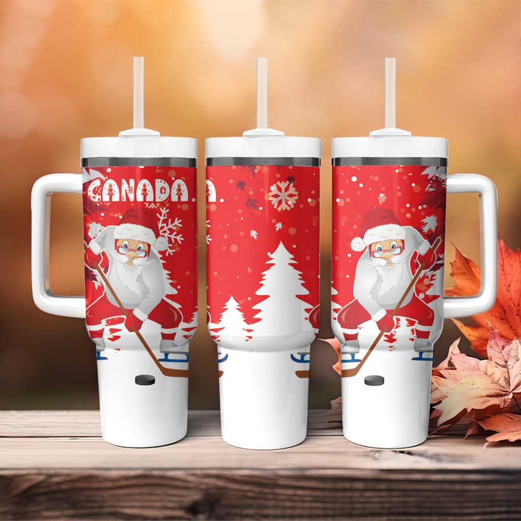 Canada Christmas Tumbler With Handle Santa Play Hockey - Winter Forest - Wonder Print Shop