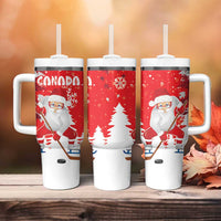 Canada Christmas Tumbler With Handle Santa Play Hockey - Winter Forest - Wonder Print Shop