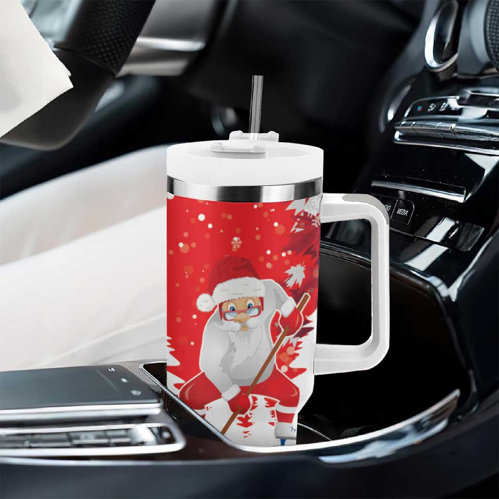 Canada Christmas Tumbler With Handle Santa Play Hockey - Winter Forest - Wonder Print Shop