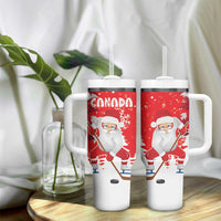 Canada Christmas Tumbler With Handle Santa Play Hockey - Winter Forest - Wonder Print Shop