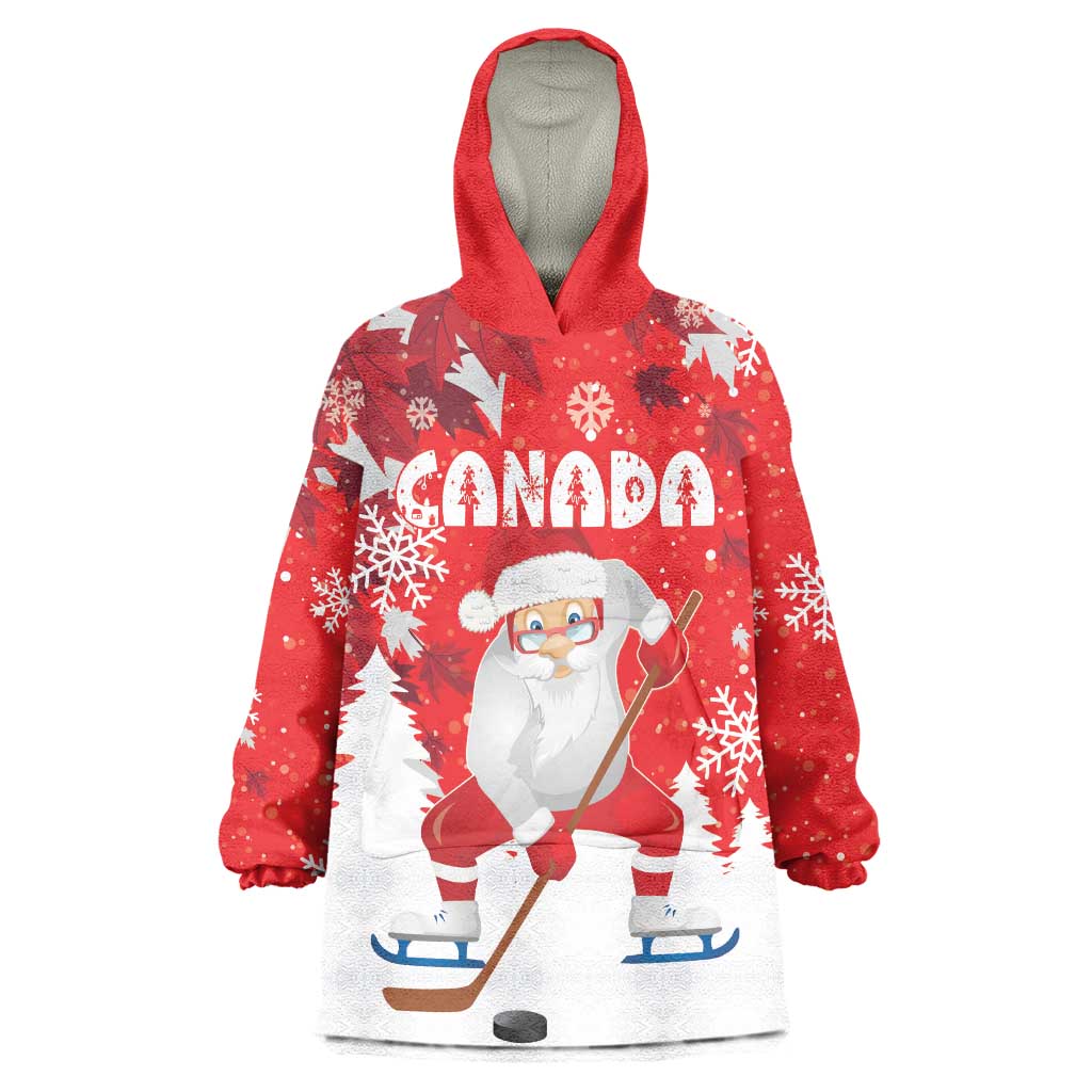 Canada Christmas Wearable Blanket Hoodie Santa Play Hockey - Winter Forest - Wonder Print Shop