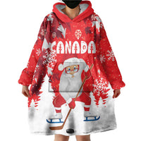 Canada Christmas Wearable Blanket Hoodie Santa Play Hockey - Winter Forest - Wonder Print Shop