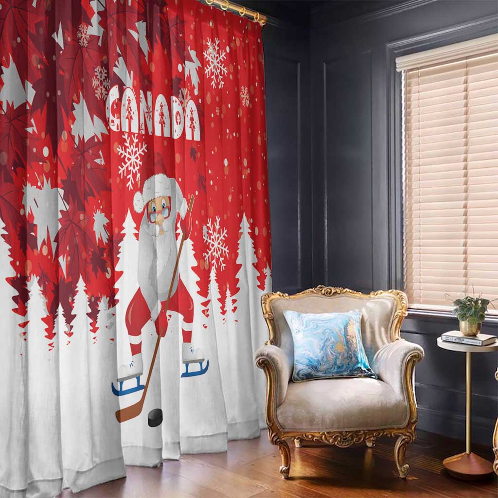 Canada Christmas Window Curtain Santa Play Hockey - Winter Forest - Wonder Print Shop