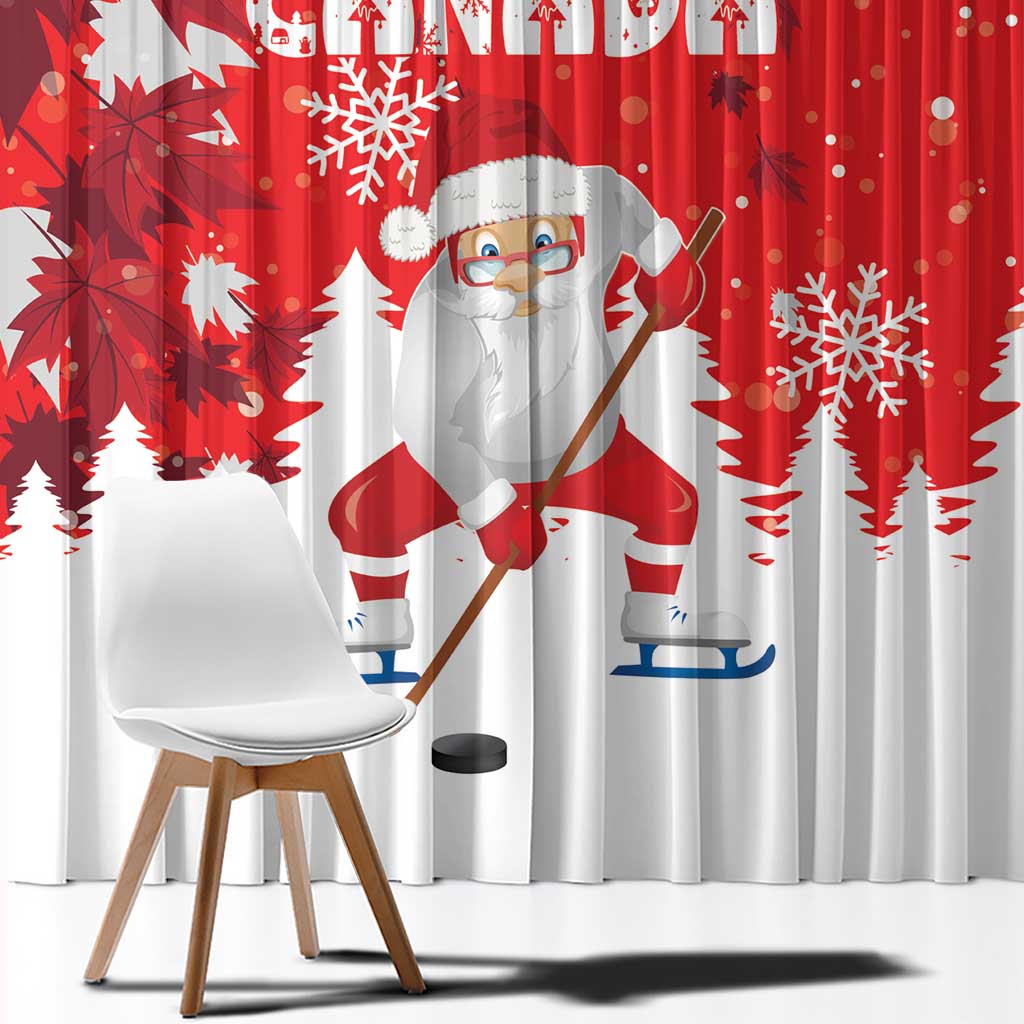 Canada Christmas Window Curtain Santa Play Hockey - Winter Forest - Wonder Print Shop