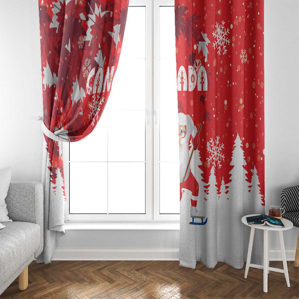 Canada Christmas Window Curtain Santa Play Hockey - Winter Forest - Wonder Print Shop