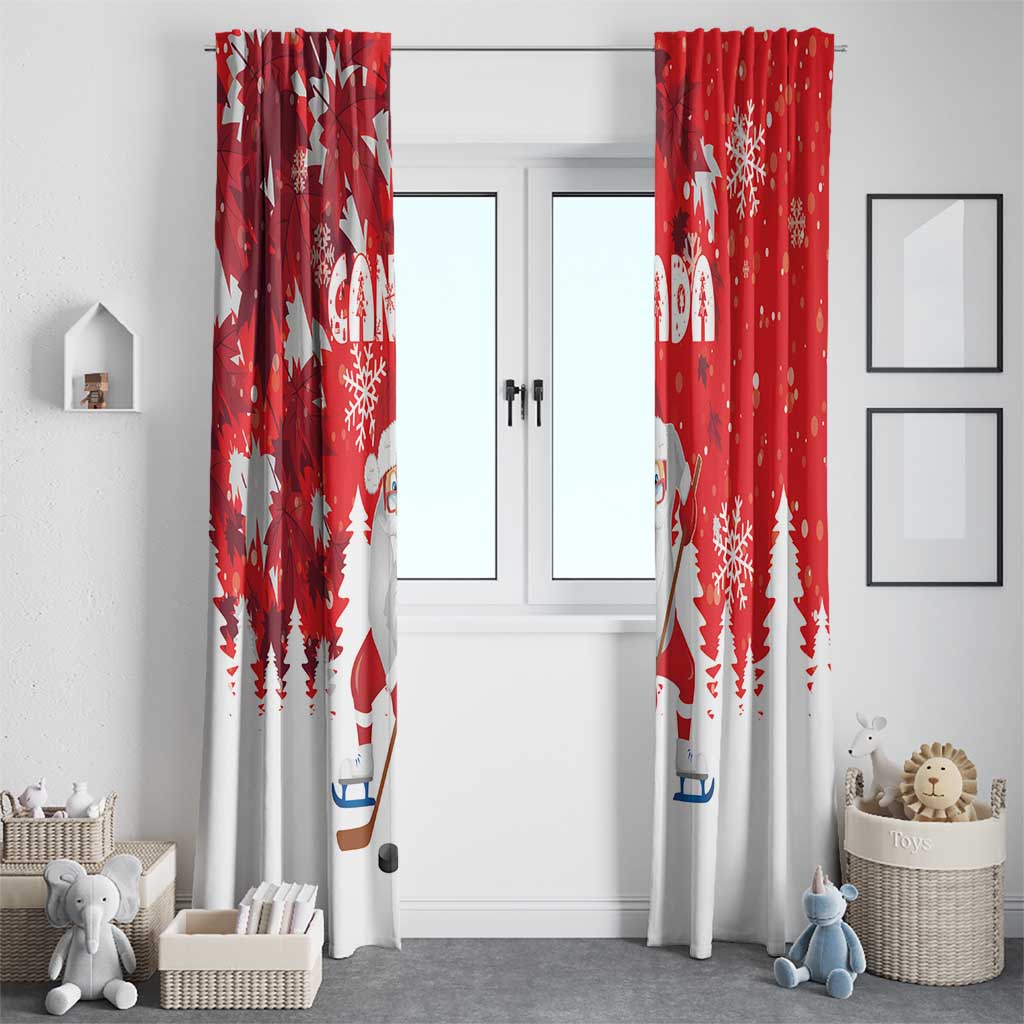 Canada Christmas Window Curtain Santa Play Hockey - Winter Forest - Wonder Print Shop