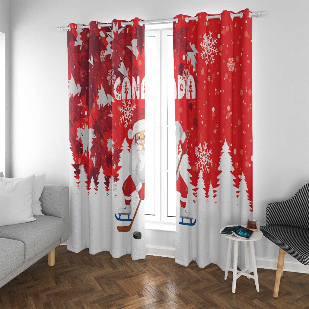 Canada Christmas Window Curtain Santa Play Hockey - Winter Forest - Wonder Print Shop