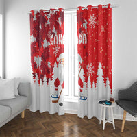 Canada Christmas Window Curtain Santa Play Hockey - Winter Forest - Wonder Print Shop