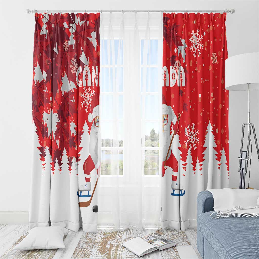 Canada Christmas Window Curtain Santa Play Hockey - Winter Forest - Wonder Print Shop