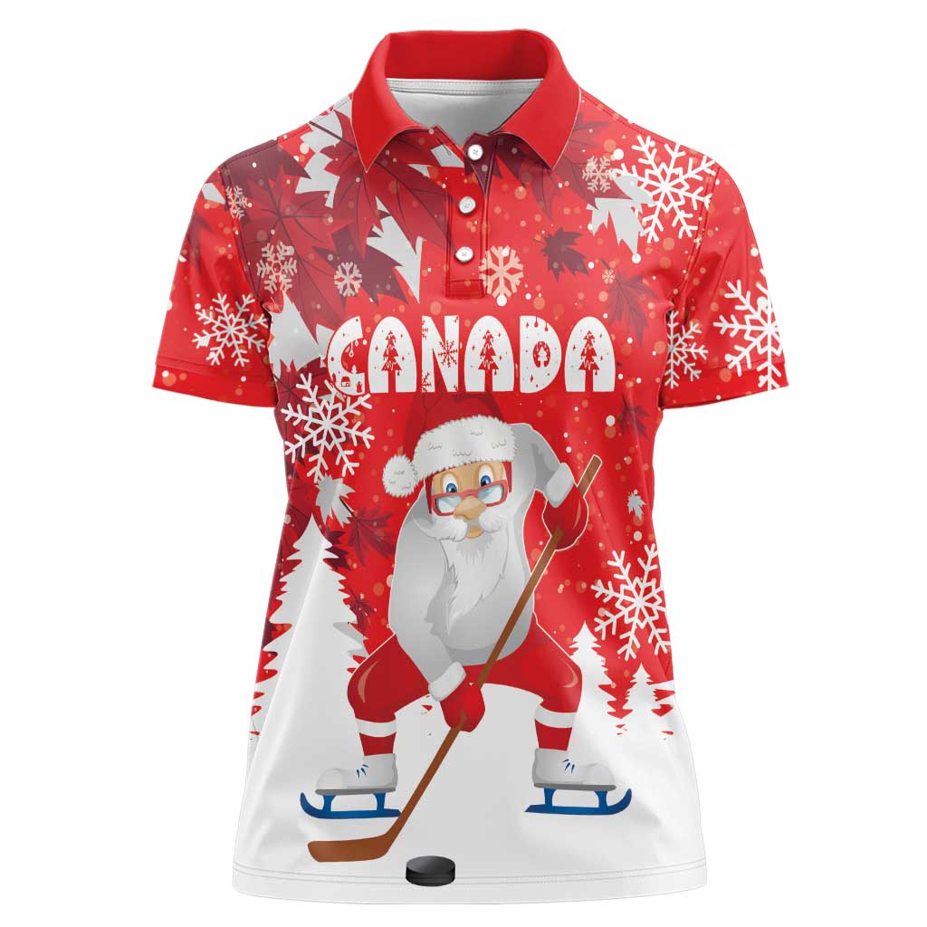 Canada Christmas Women Polo Shirt Santa Play Hockey - Winter Forest - Wonder Print Shop