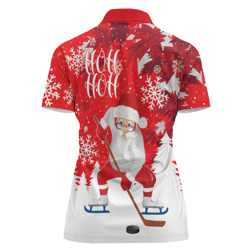 Canada Christmas Women Polo Shirt Santa Play Hockey - Winter Forest - Wonder Print Shop