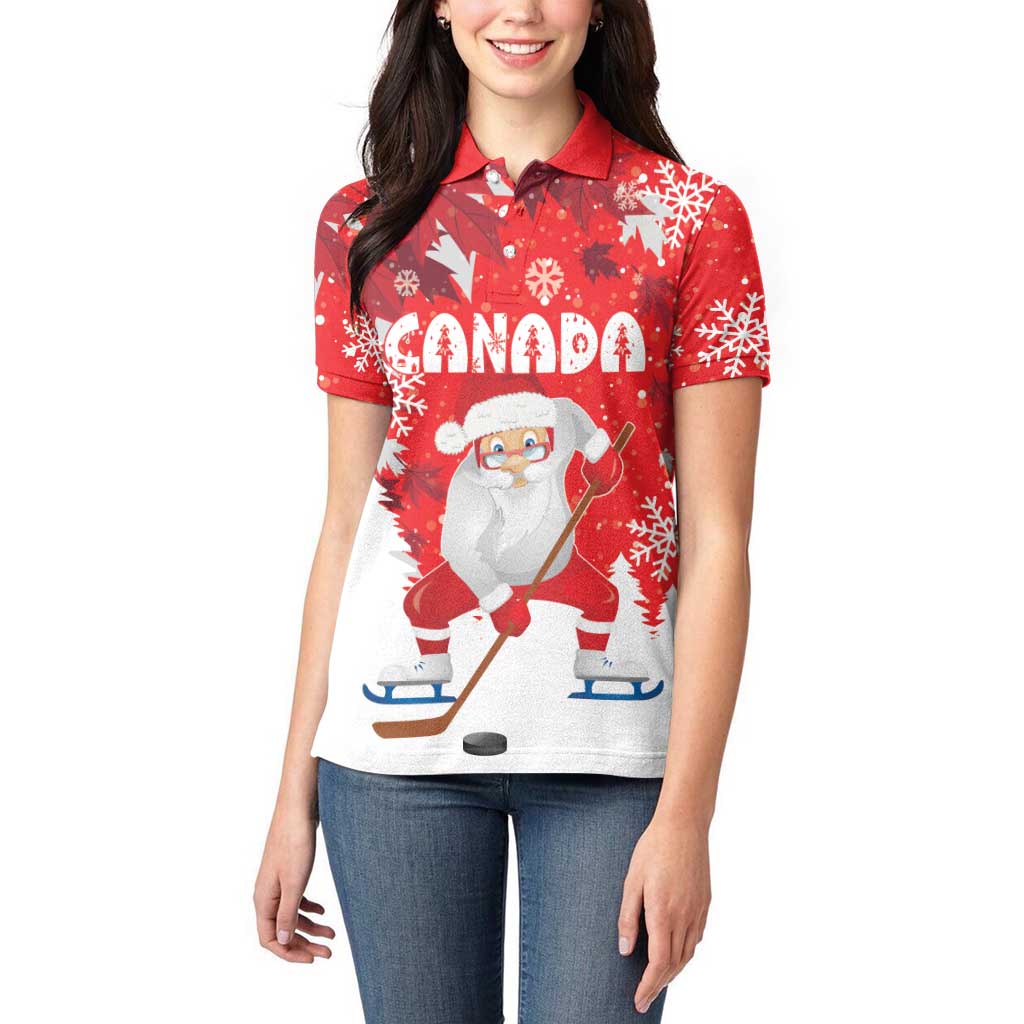 Canada Christmas Women Polo Shirt Santa Play Hockey - Winter Forest - Wonder Print Shop