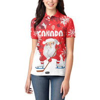Canada Christmas Women Polo Shirt Santa Play Hockey - Winter Forest - Wonder Print Shop