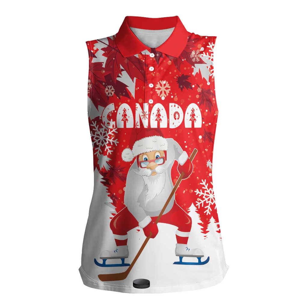 Canada Christmas Women Sleeveless Polo Shirt Santa Play Hockey - Winter Forest - Wonder Print Shop