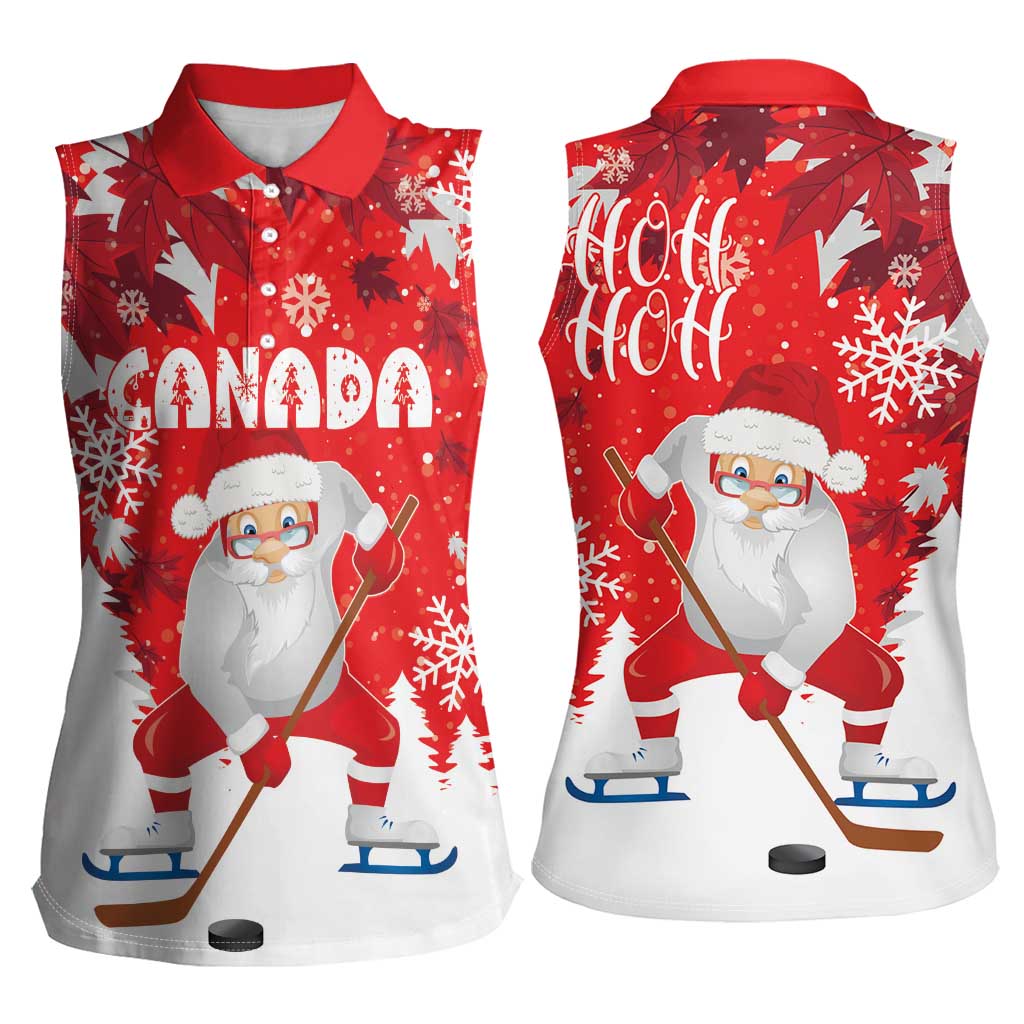 Canada Christmas Women Sleeveless Polo Shirt Santa Play Hockey - Winter Forest - Wonder Print Shop