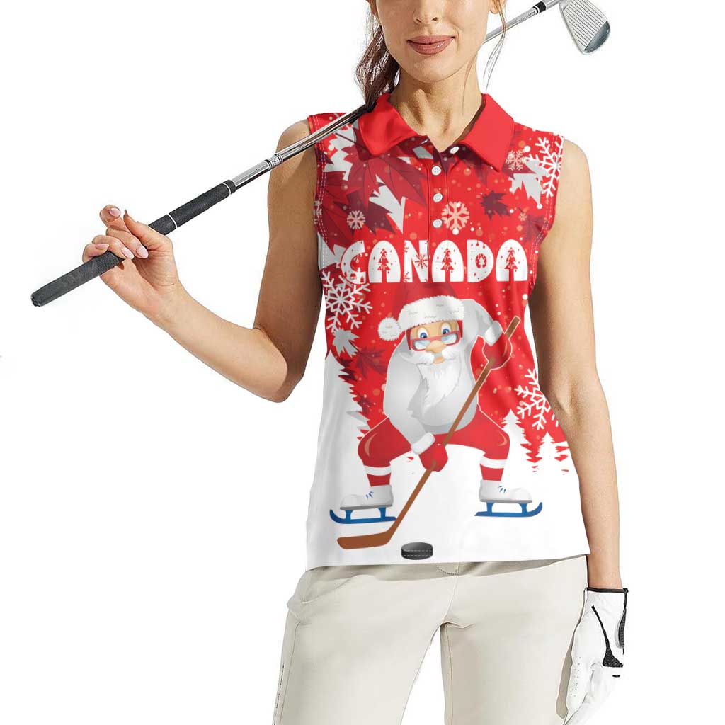Canada Christmas Women Sleeveless Polo Shirt Santa Play Hockey - Winter Forest - Wonder Print Shop