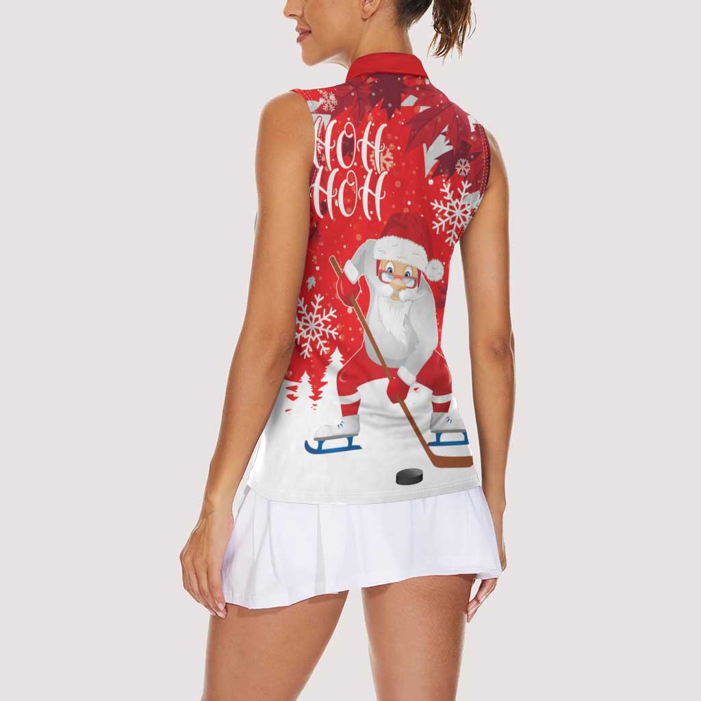 Canada Christmas Women Sleeveless Polo Shirt Santa Play Hockey - Winter Forest - Wonder Print Shop