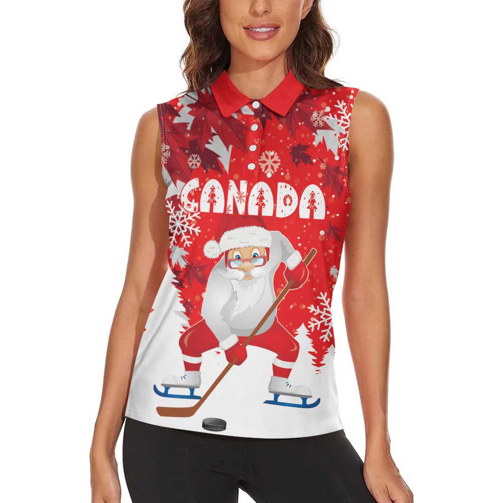Canada Christmas Women Sleeveless Polo Shirt Santa Play Hockey - Winter Forest - Wonder Print Shop