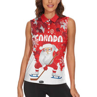 Canada Christmas Women Sleeveless Polo Shirt Santa Play Hockey - Winter Forest - Wonder Print Shop