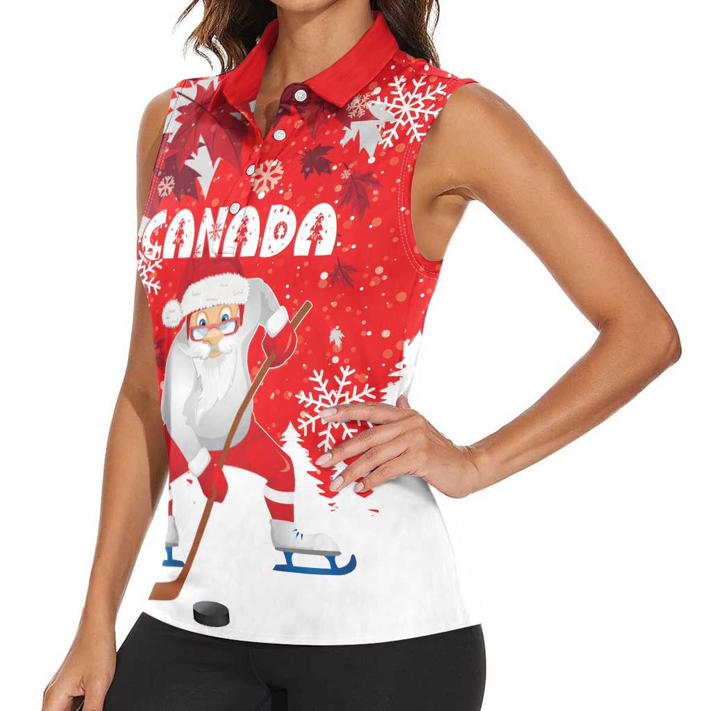Canada Christmas Women Sleeveless Polo Shirt Santa Play Hockey - Winter Forest - Wonder Print Shop
